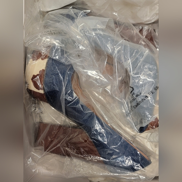 Nine West Denim & Cowhide Peep Toe Heels - Picture 7 of 8